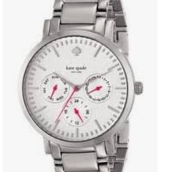 KATE SPADE SILVER GRAMERCY WATCH WITH PINK DETAIL - Picture 1 of 4